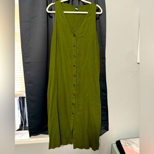 Green Button Up Midi Dress with Corset Lace Up Back Detail
